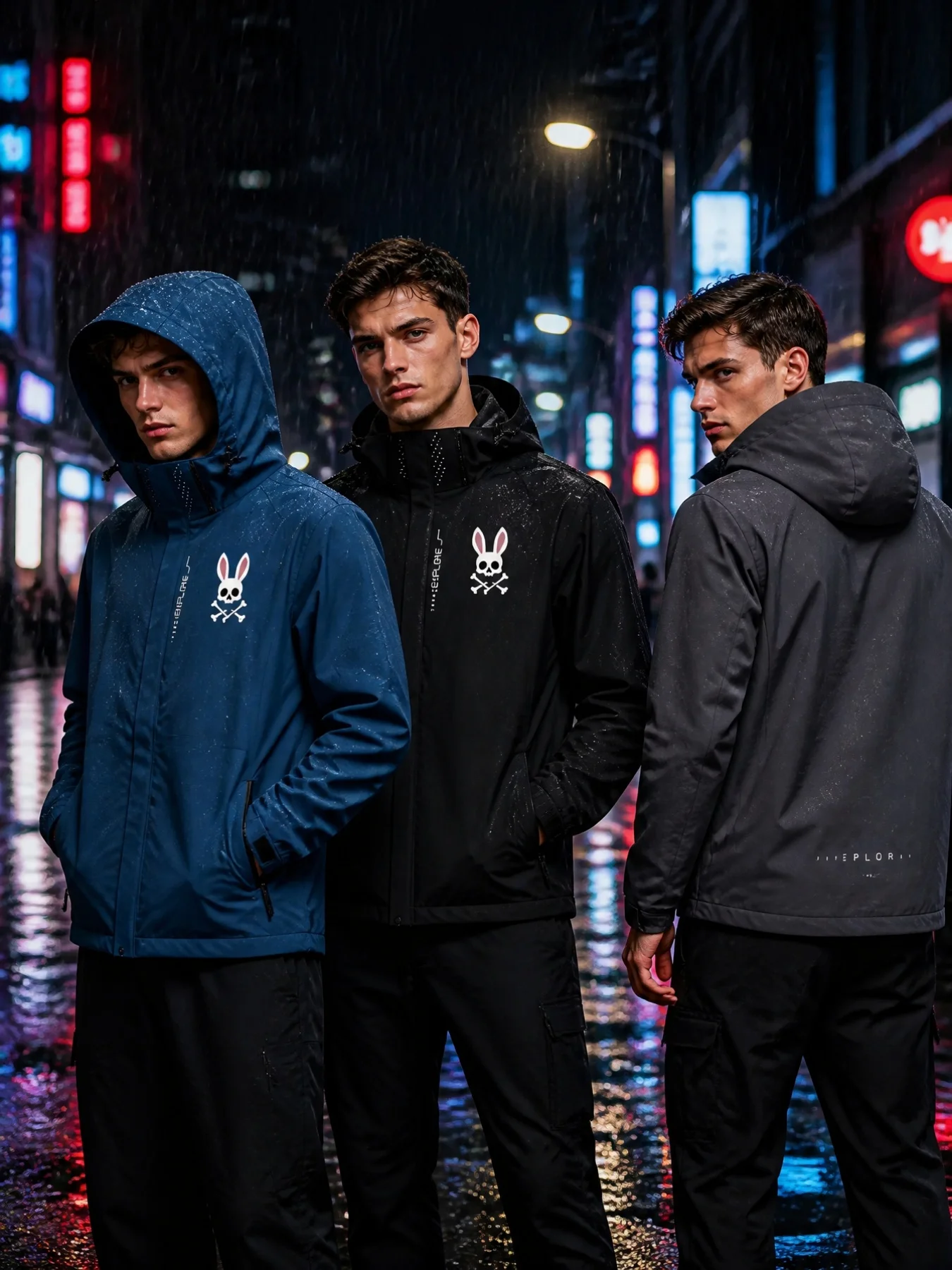 Skeleton Rabbit Print Personalized Sprint Jacket,Waterproof and Windproof Cycling Leisure Coat,Hooded Zippered Pockets Jacket