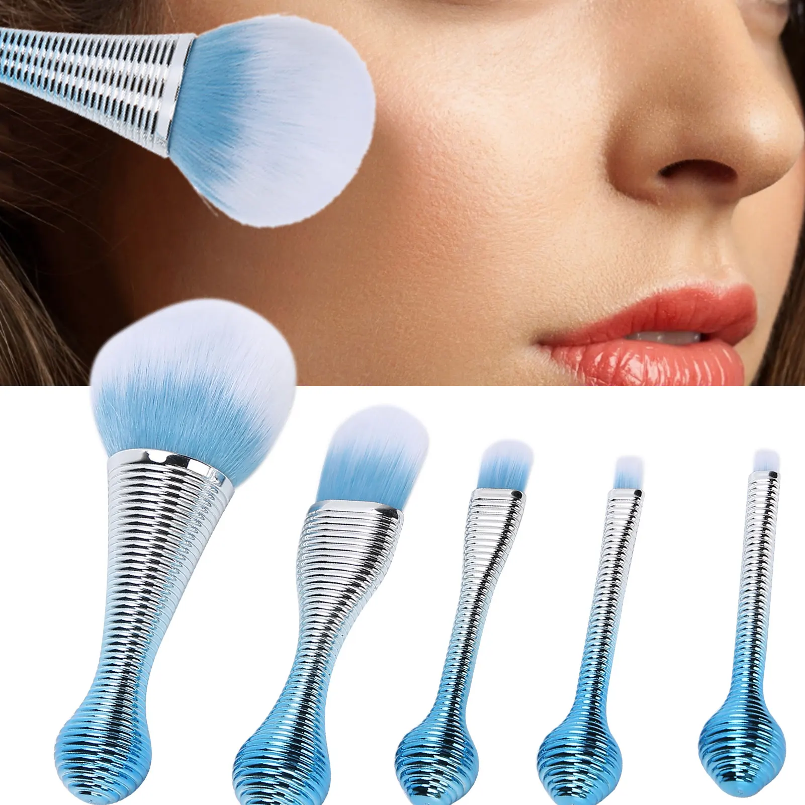 Profissional Nylon Maquiagem Escovas Set, Sombra, Blush, Pó, Cosméticos, 5Pcs