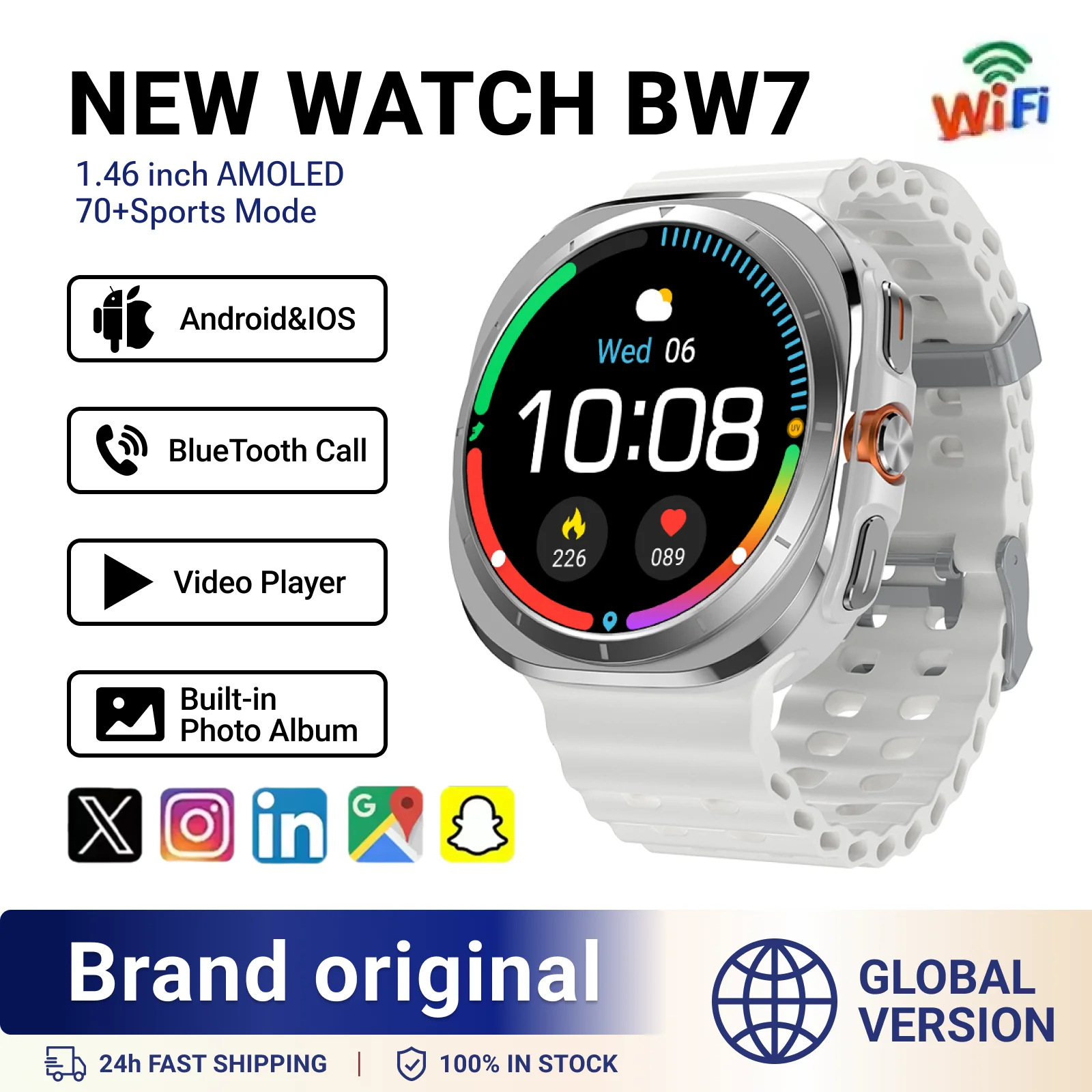 

2025 BW7 Fitness Smartwatch 1.46" AMOLED FHD Display 600mAh Battery Waterproof 70+ Sports Modes Bluetooth 5.3 Android/iOS