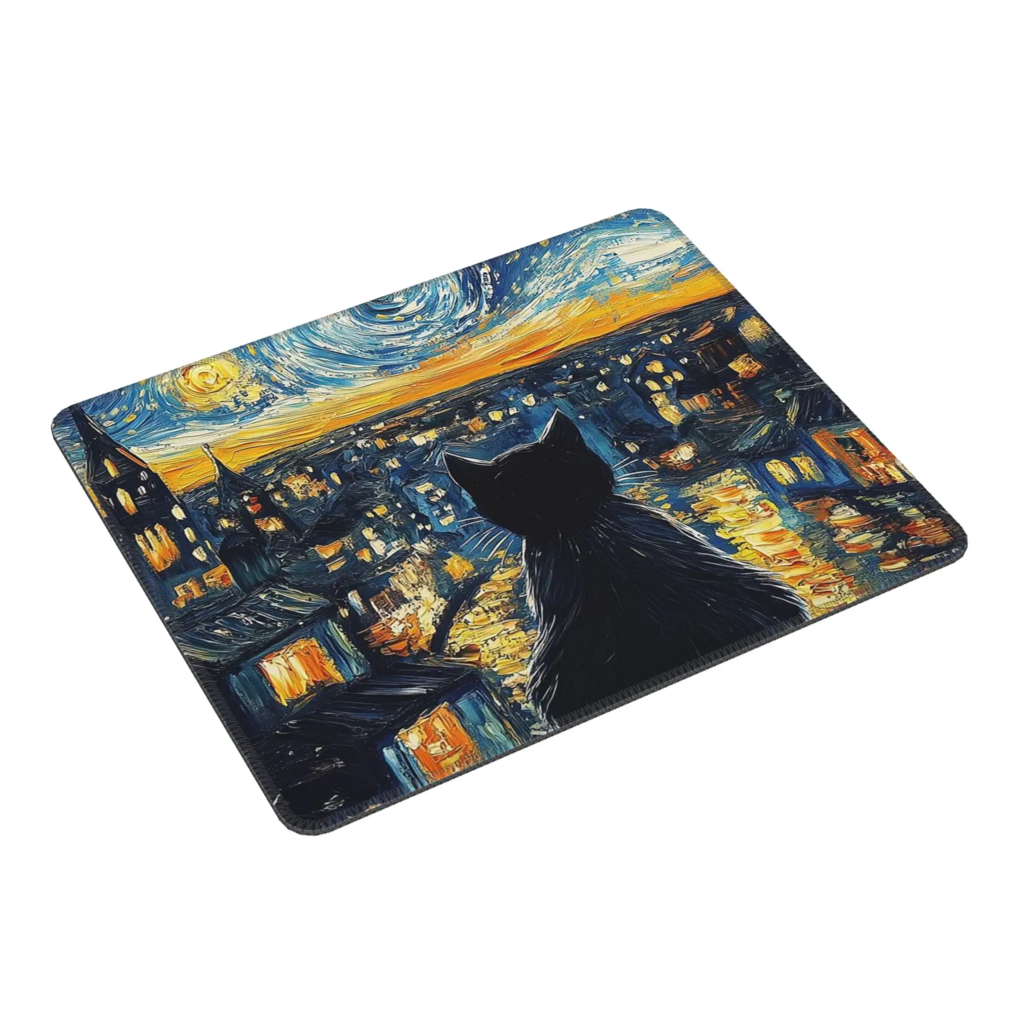 Black Cat Looks The Starry Night Anime Mouse Pad Computer Keyboard Mouse Mat Gaming PC Laptop Desk Mat Office Table Mats