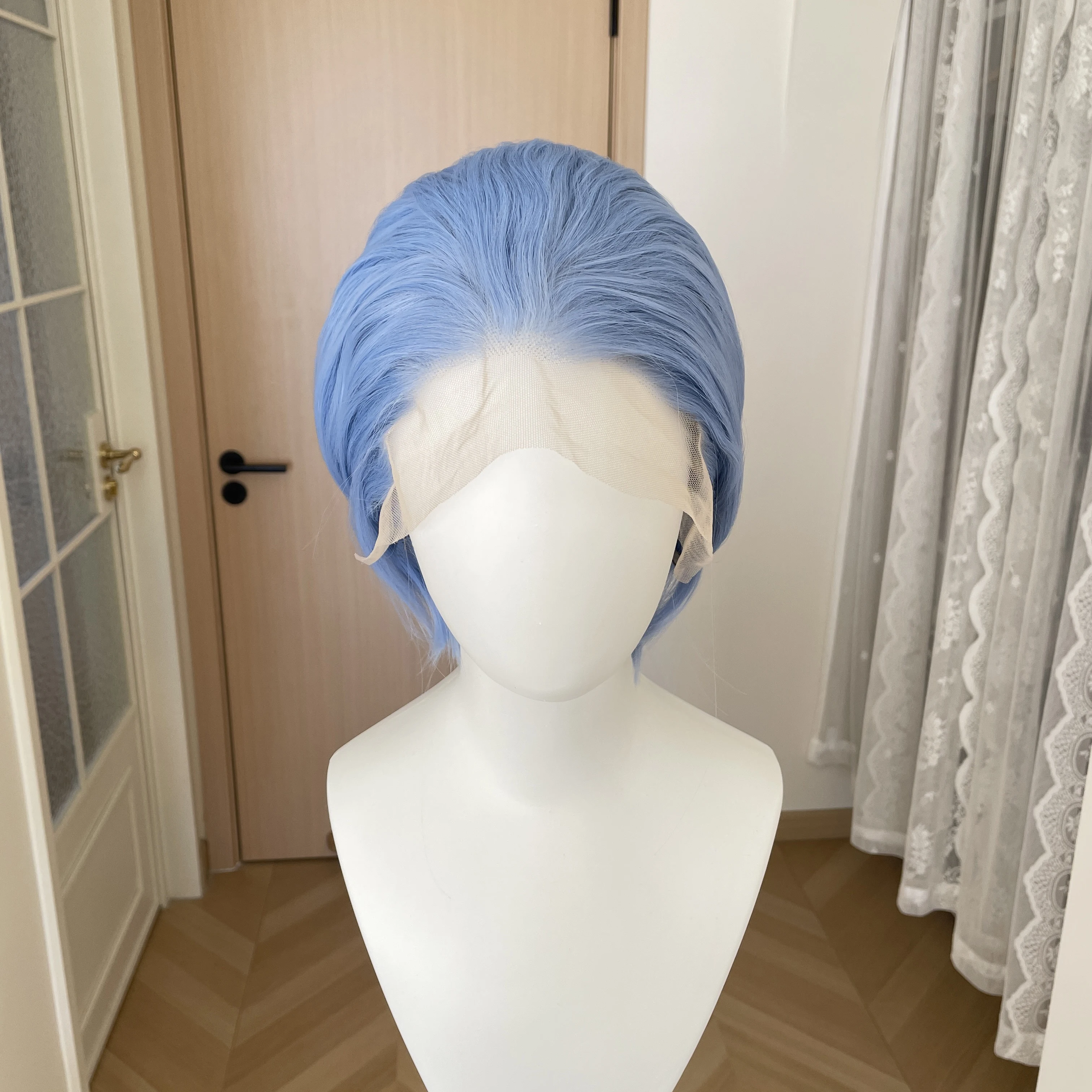 スカイブルーボブコスプレウィッグ男性用-13-×-4-合成レースフロントウィッグ女性用ショートカットピクシーウィッグナチュラルヘアライングルーレス-150