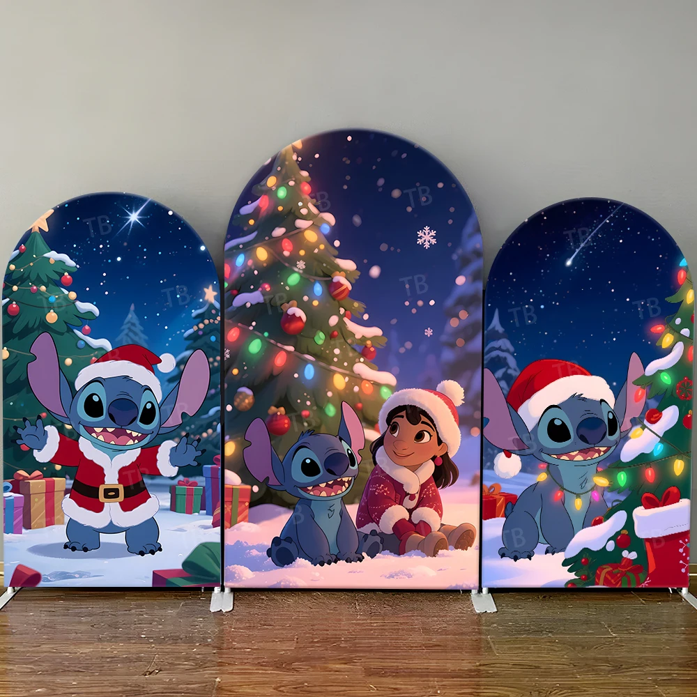 

Stitch & Lilo Christmas Arch Backdrop Cover Santa Hat Tree Gifts, Festive Photo Booth Props for Parties & Home Decoration