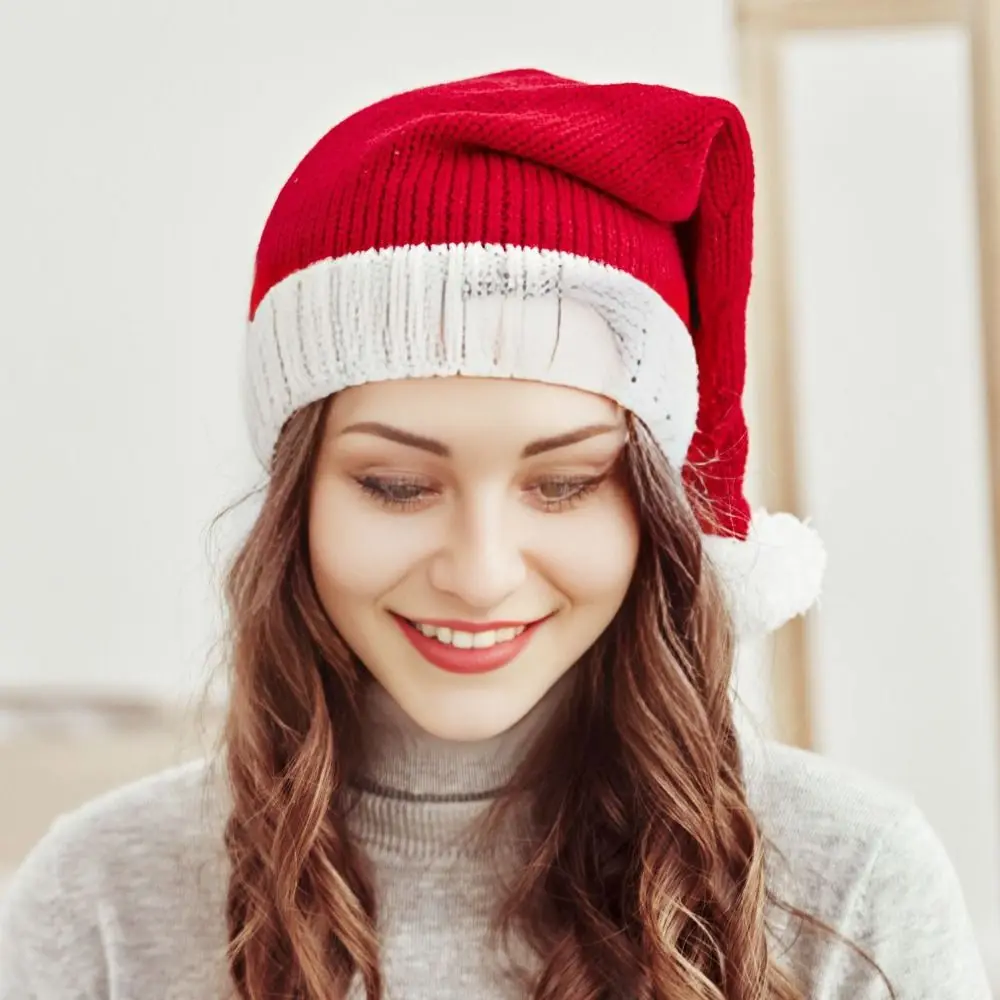 

Модная красная рождественская шапка, ветрозащитная теплая вязаная рождественская шапка Санты, зимняя шапка для вечеринки