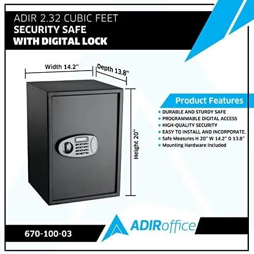 Security Safe with Digital Lock - Electronic Digital Security Safe Box Steel Construction - Ideal for Storage of Cash, Documents