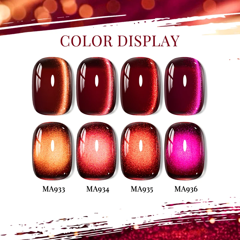7ml MEET ACROSS Classic Red Cat Eye Gel Nail Polish 2025 Top Selling Red Color Flash Glass Beads Cat Magnetic Gel Red Nails