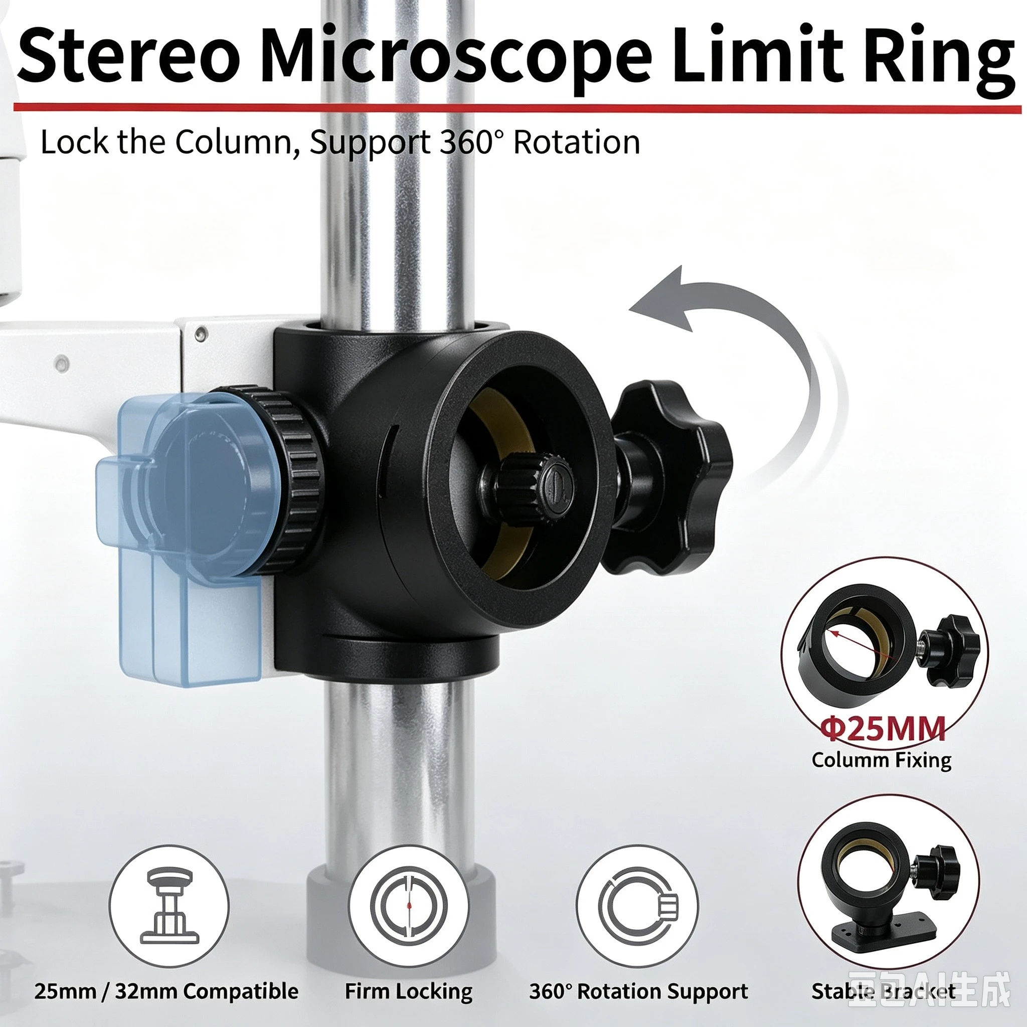 25/32mm Limit Fixing Retaining Ring Support Bracket Ring for Stereo Binocular Trinocular Microscope Column Spare Accessory