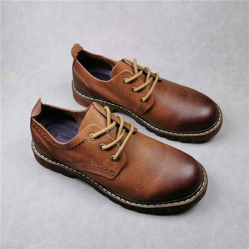 Chaussures d'Extérieur en Cuir de Vache pour Homme, à Lacets, Marron et Noir, pour Travail et Occupation