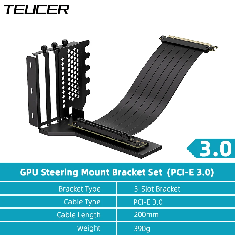 Kit de Suporte Vertical para Placa de Vídeo TEUCER com Cabo Riser PCIe 3.0 de 200 mm