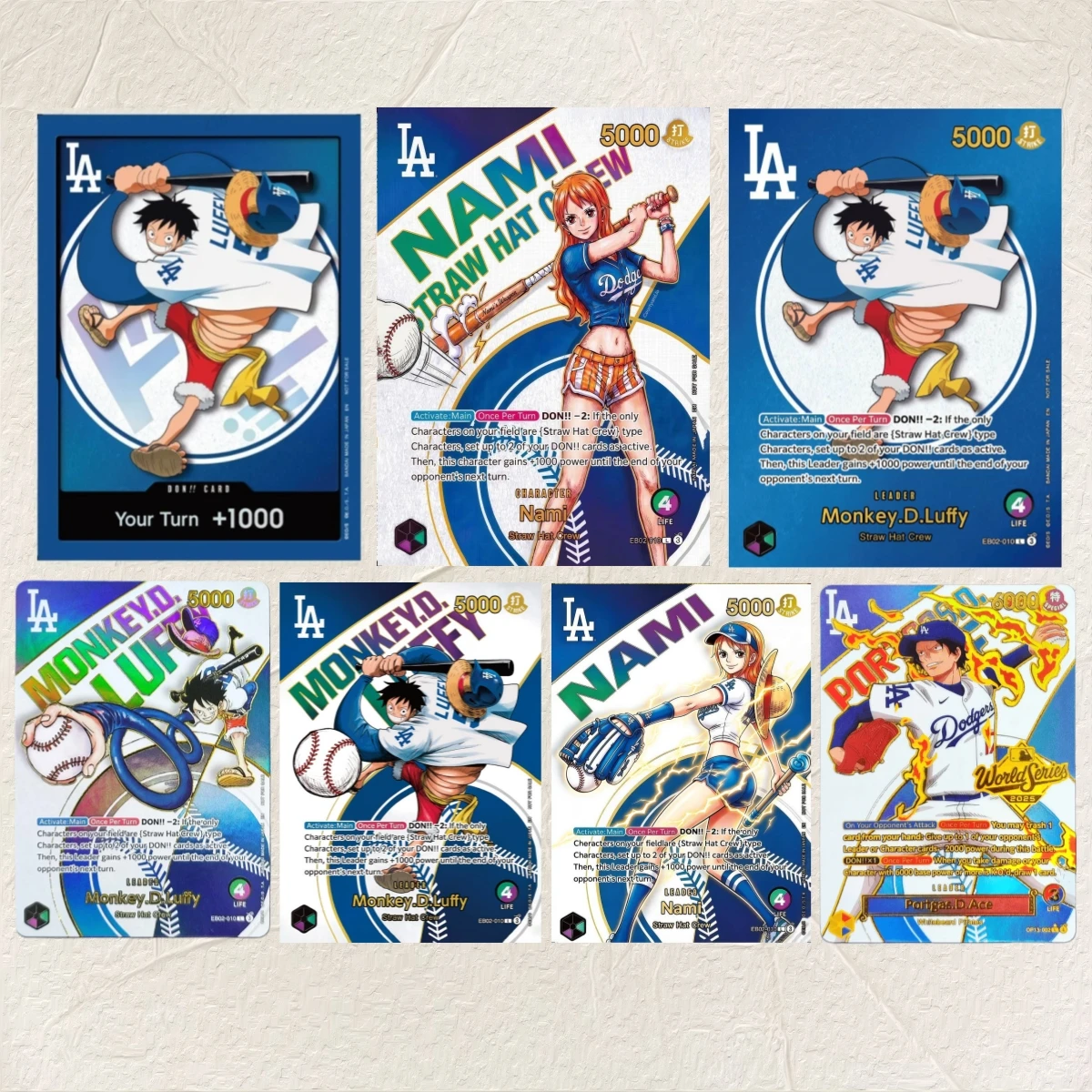 One Piece Monkey.D.Luffy Nami Portgas.D.Ace 7Pcs DIY Foil Texture Cards EN Collectible Grade Premium Anime TCG Collection Cards