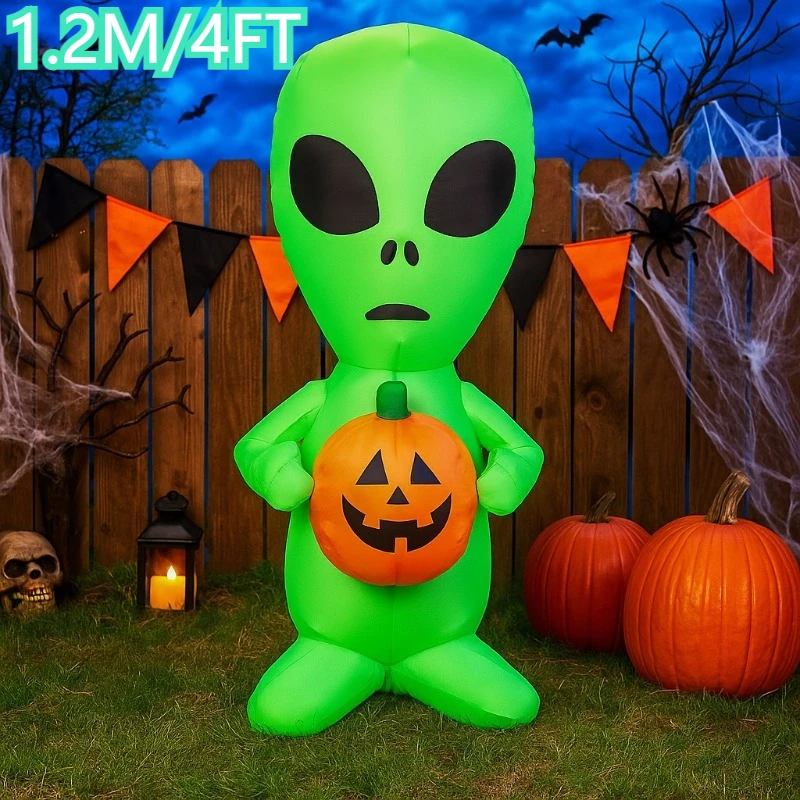 4FT opblaasbaar speelgoed Alien met pompoen Halloween-decoraties LED-verlichte opblaasbare kerstbenodigdheden voor feest binnen buiten