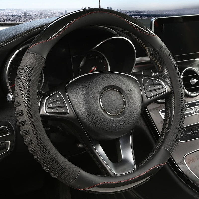 Three-dimensional Honeycomb Steering Wheel Cover  Durable Leather Cover with Anti-slip Linning Universal 14.5-15in