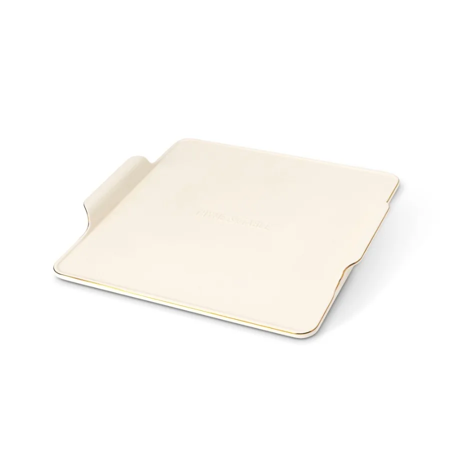 Thyme and Table 15-Inch Square Ceramic Baking Stone with Handles - White Ribbed