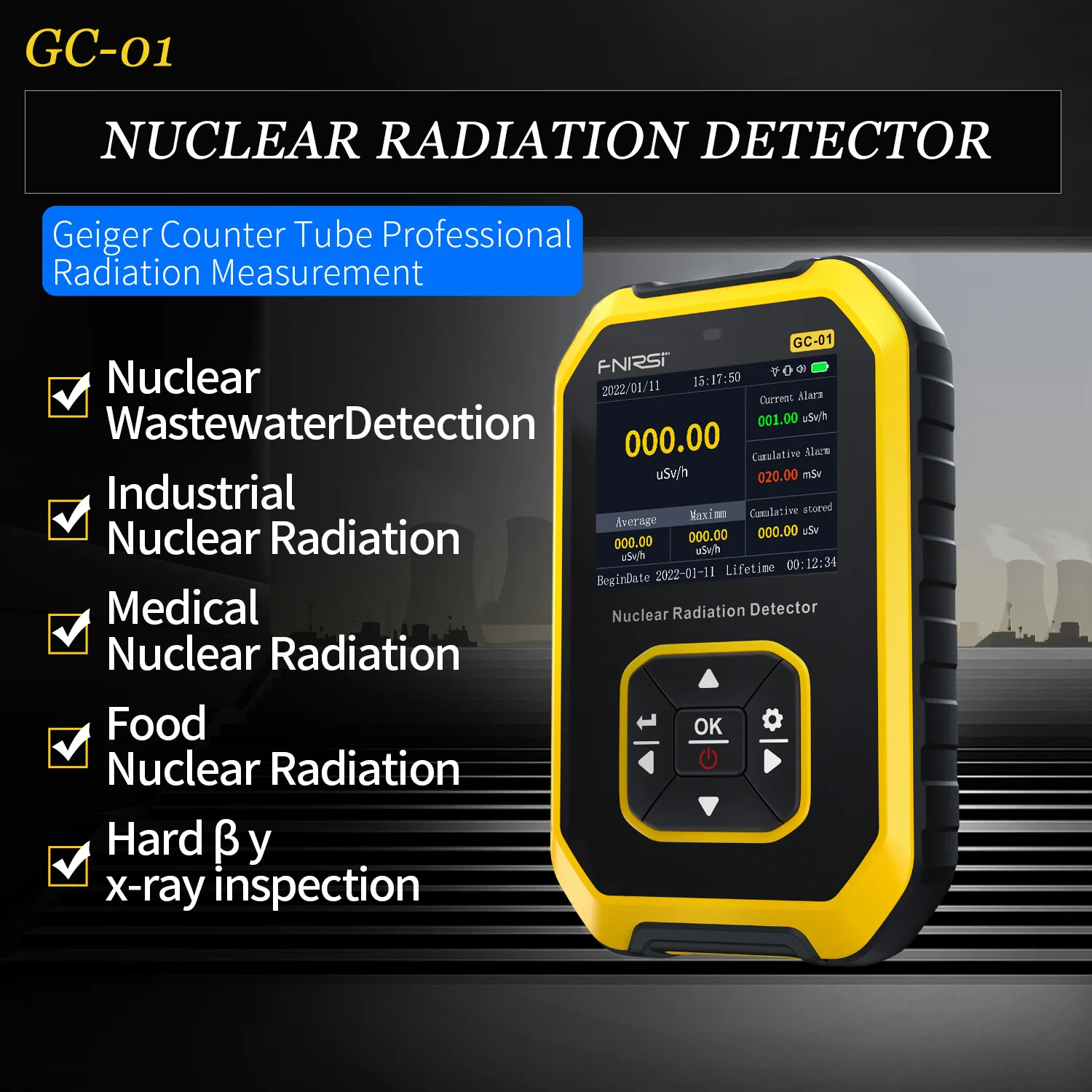 

GC-01 High Precision Nuclear Radiation Detector Marble Radioactive Ray Radiation Tester Geiger Counter X-ray γ-ray LCD Display