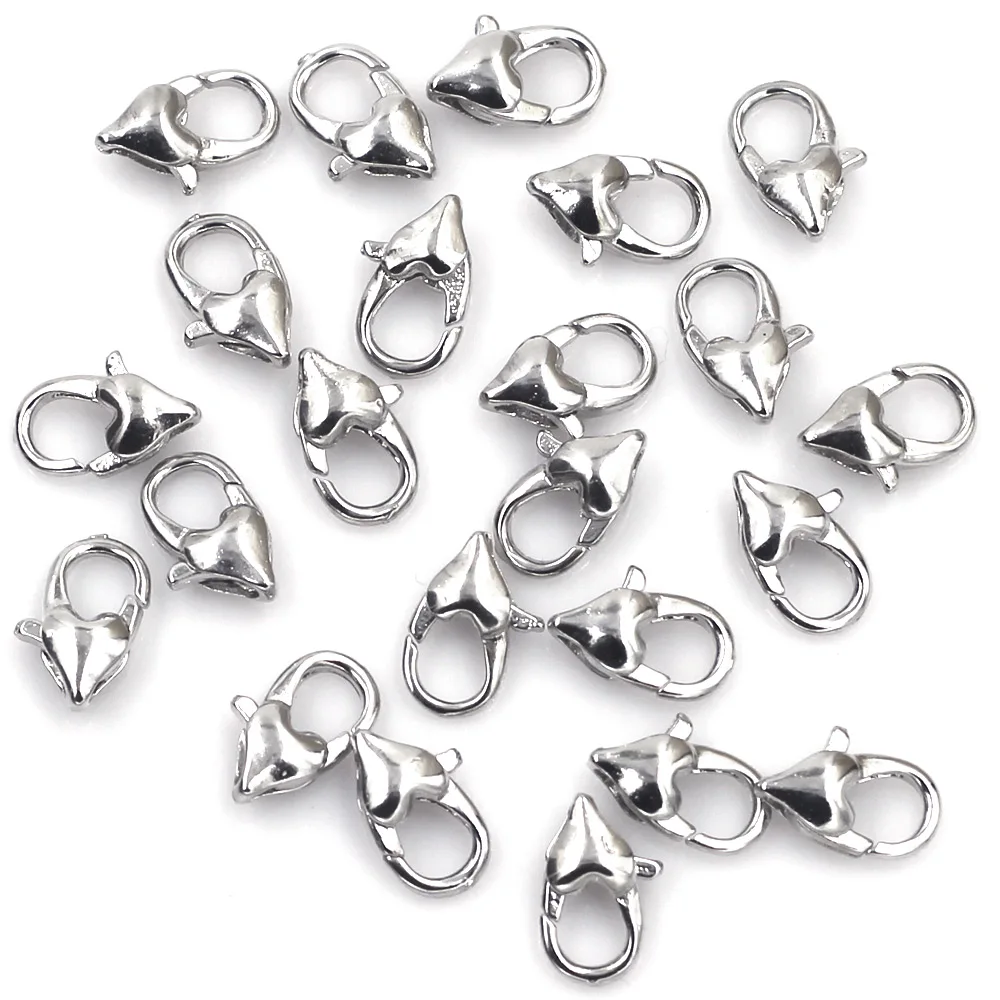 

20Pcs Silver Tone Heart Love Lobster Clasps Copper Fit Bracelet Jewelry Making Charm Component 12x7mm