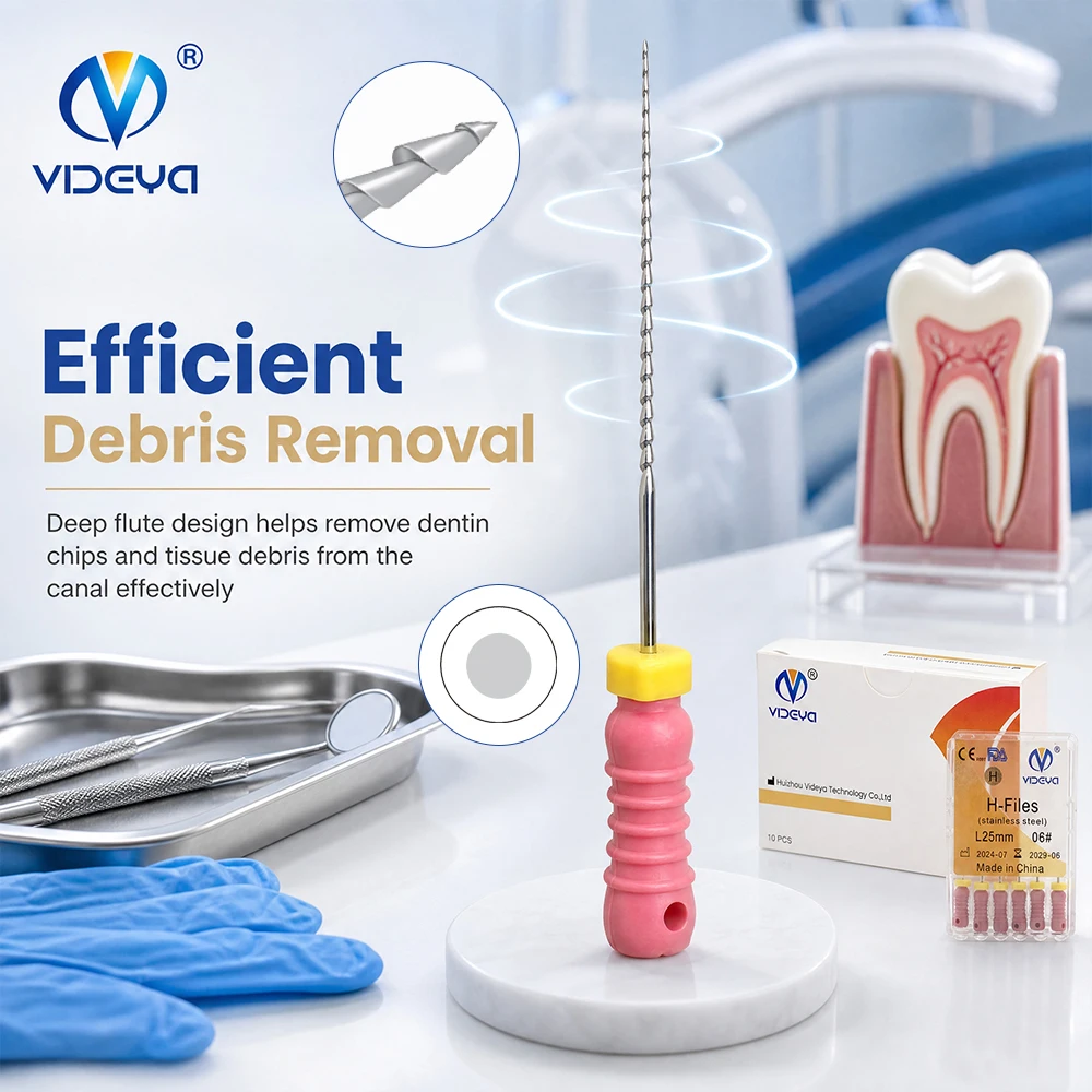 Dental H Files Endodontic Hand Files Stainless Steel Hedstrom Root Canal Instruments for Manual Canal Preparation 21mm 25mm 31mm
