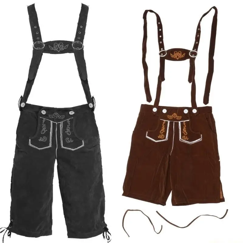 31BF 레트로 독일 축제 작업복 탄성 허리띠 캐주얼 복장 폴리 에스터 남성 여성 반바지