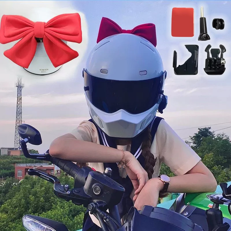 لطيف دراجة نارية خوذة التفكيك السريع Bowknot الديكور دراجة كهربائية خوذة الجسم القطن القوس الديكور لفتاة النساء #1