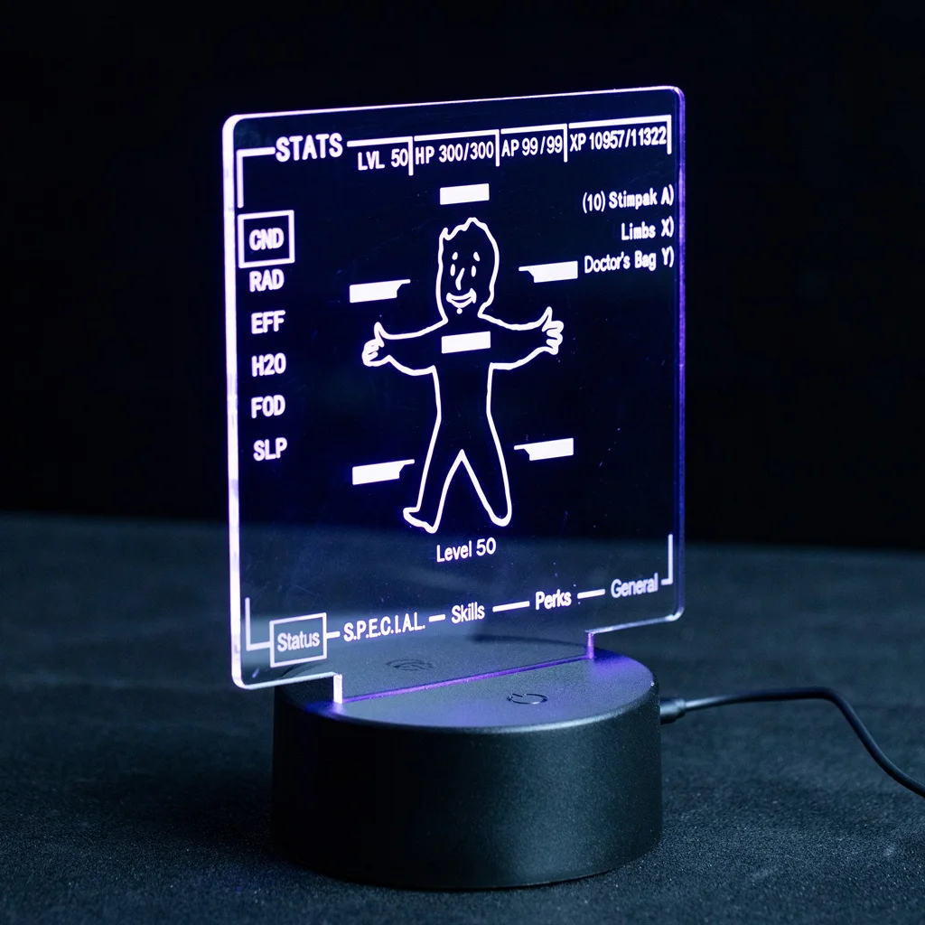 Xcoser Pipboy Stat Screen LED Light Up Lamp Table Lamp Remote Controll Acrylic