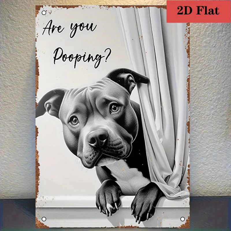Letrero de Metal Vintage con Diseño Divertido de Pitbull Haciendo Popó, 7.87x11.8 Pulgadas, Decoración de Pared para Baño, Hogar, para Amantes de los Perros