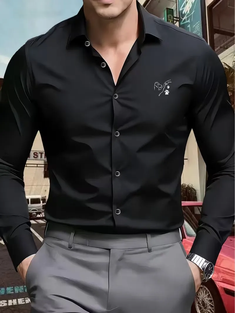 Men's Long Sleeve Shirt Button Design Letter Print Skin-friendly Breathable Fashion Spring Autumn New Arrival