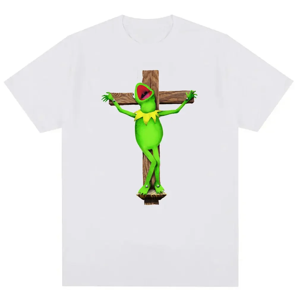 Funny Kermit Jesus Print Meme Birthday Sticker Graphic T Shirts Women Men Clothing Streetwear Interesting Tshirts Offensive Tee