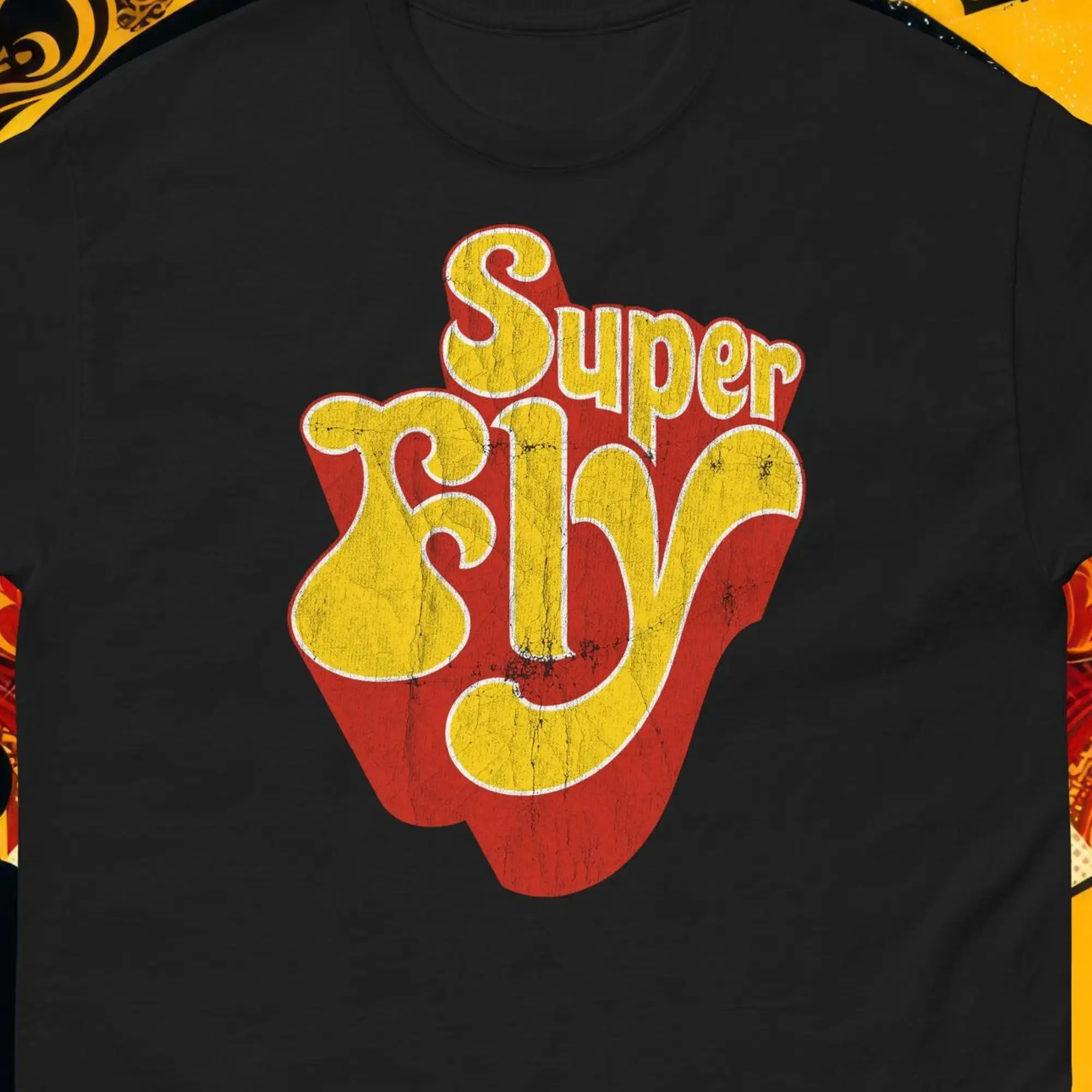 Super Fly Logo gelb Distressed klassisches T-Shirt