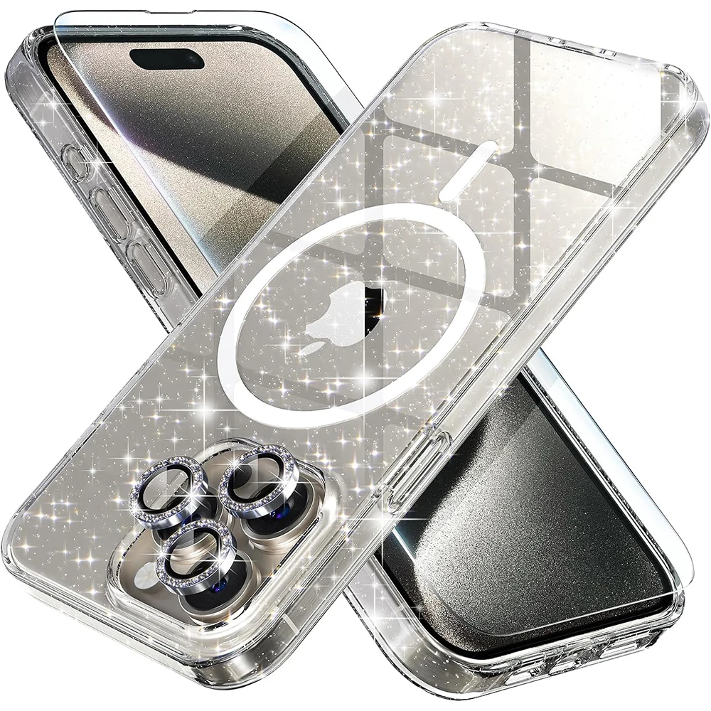 Magnetic Glitter Case For iPhone 15 Pro Max 14 Plus 13 12 15Pro 14Pro 13Pro 12Pro Magsafe Mag Safe Clear Phone Cover Accessories