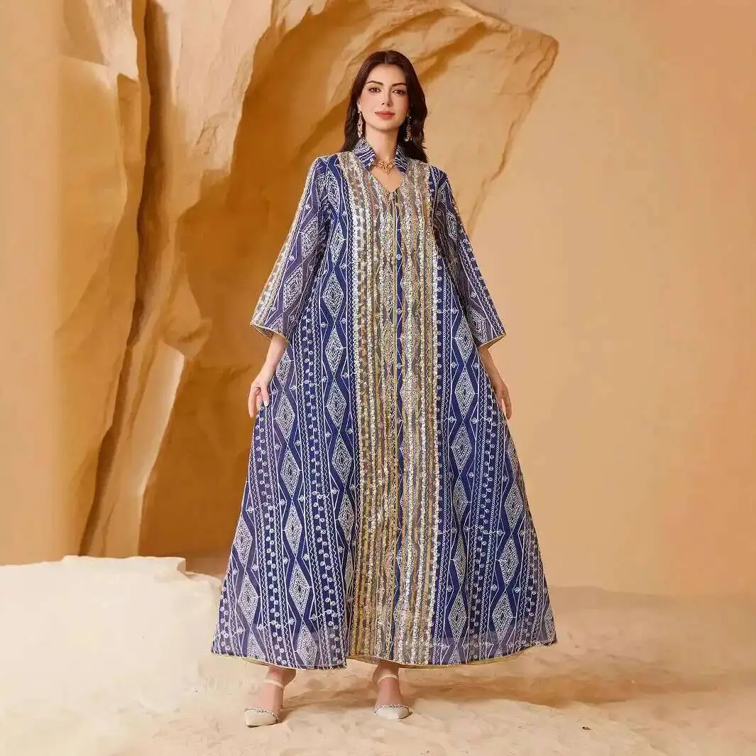 

Muslim Nc33 Saudi Dubai Evening Dress Muslim Plus Size Sequin Embroidery Floral Sequin Dress Ramadan Dubai Luxury Islam Elegant