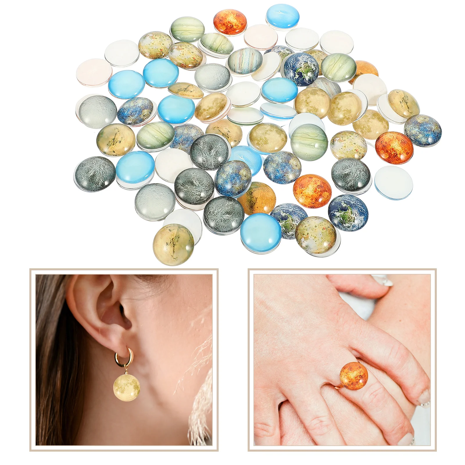 100Pcs Round Luminous Glass Patch DIY Gemstone Jewelry Making Craft Decoration Planet Pattern Supplies Gemstone Patches