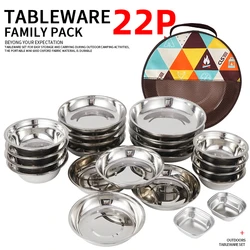 야외 캠핑 요리 휴대용 식사 접시 세트 22pcs 캠핑 식기 자기 운전 바베큐 접시 홈 수프 냄비 그릇 접시 세트