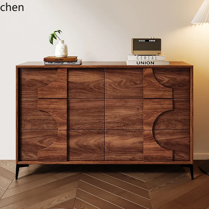 Five-Drawer Chest of Drawers Bedroom Storage Cabinet Card Door Cabinet Walnut Wood Drawer Cabinet