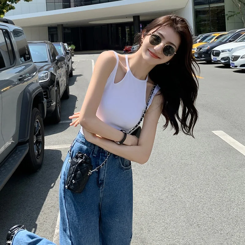 Elegant Short Sleeve Vest Women's Fashionable Unique Neck Hanging Top under Suit Base Layer Inner Wear Summer High-End Feel