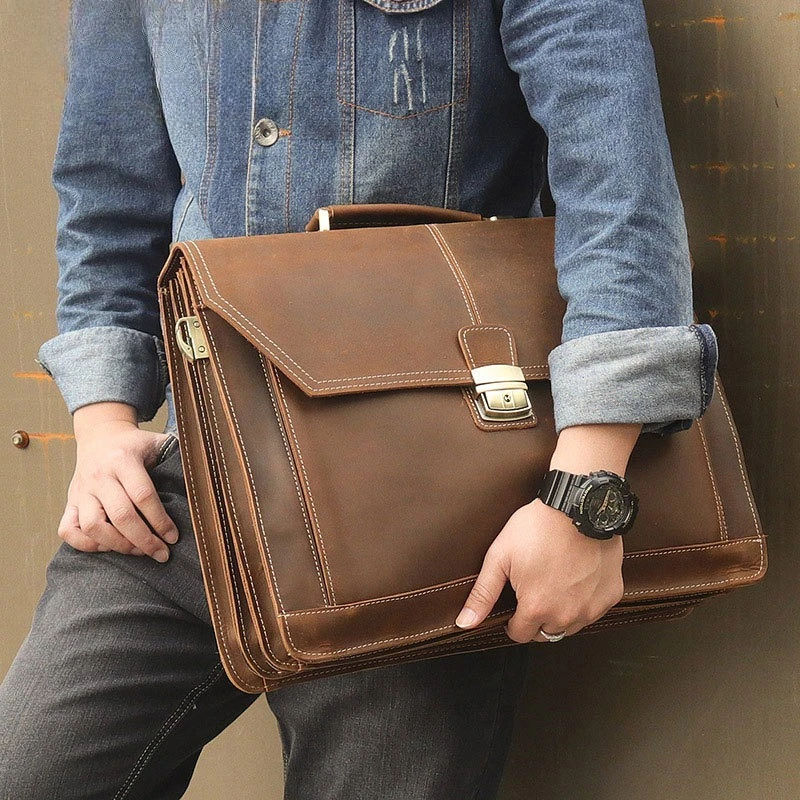 Valigetta in vera pelle per borsa per computer portatile da 15 pollici Borsa da lavoro formale Borse a tracolla in pelle di vacchetta per uomo