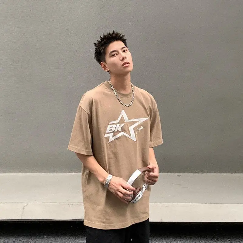 Korean fashion brand letter five pointed star pattern T shirt fashion y2k men fashion street hip hop personality oversize top