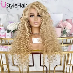 Blond Curly Wig Lace Front Long Deep Curly Synthetic Lace Wig Heat Resistant Hair Daily Use Natural Hairline Wigs for Women