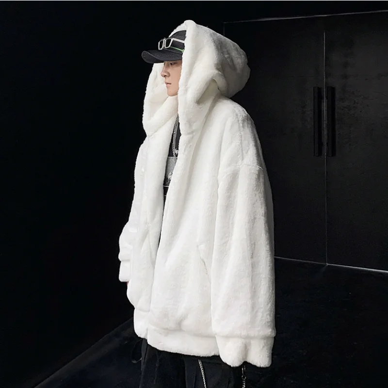 

Lamb Fur Jaet Men's Sli Thiened Winter Cotton Coat Warmth Casual Loose Fit Hooded Zipper Closure Color Street S...