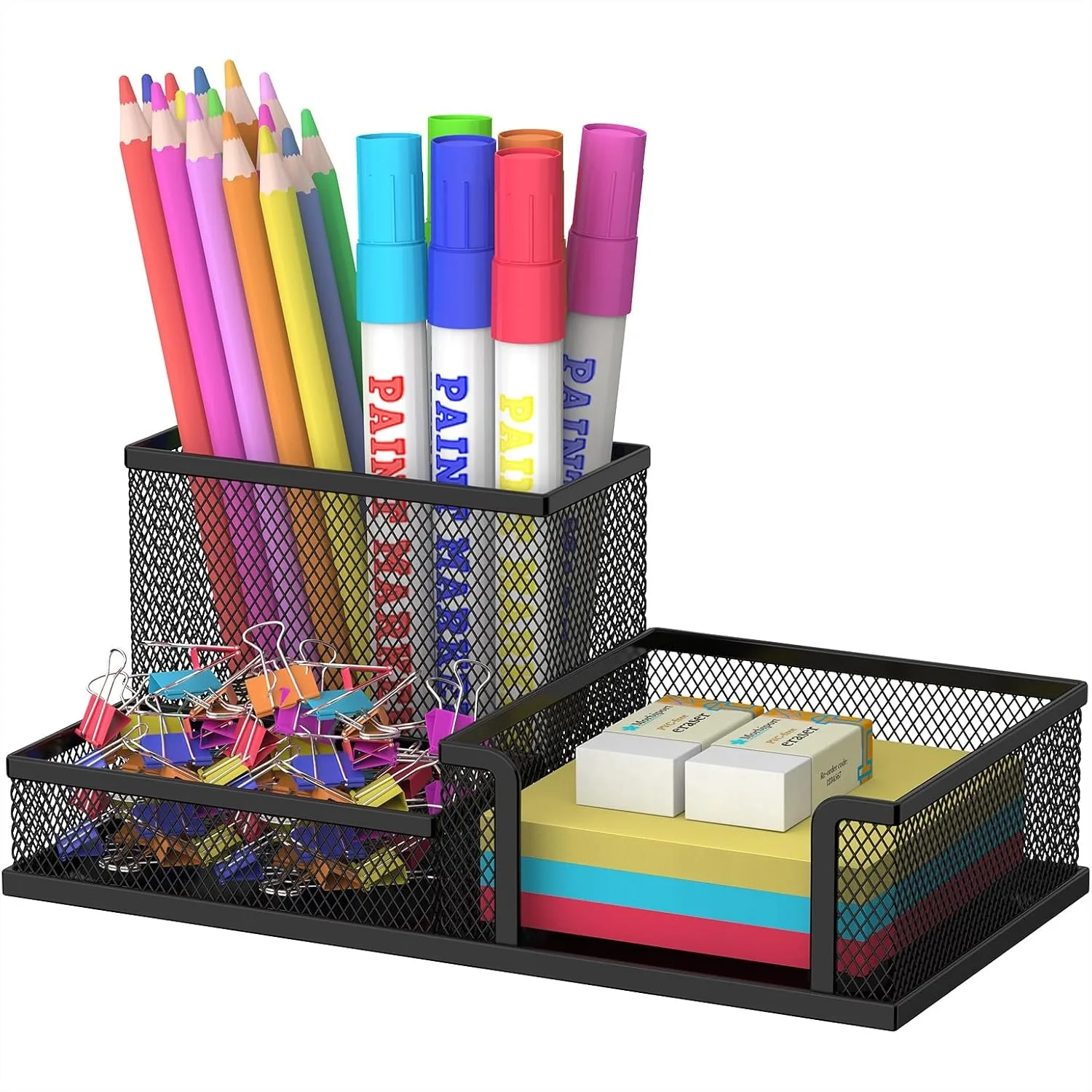 

Pen Holder Desk Organizer with 3 Compartments, Office Supplies Pencil Holder for Home School Classroom, Black