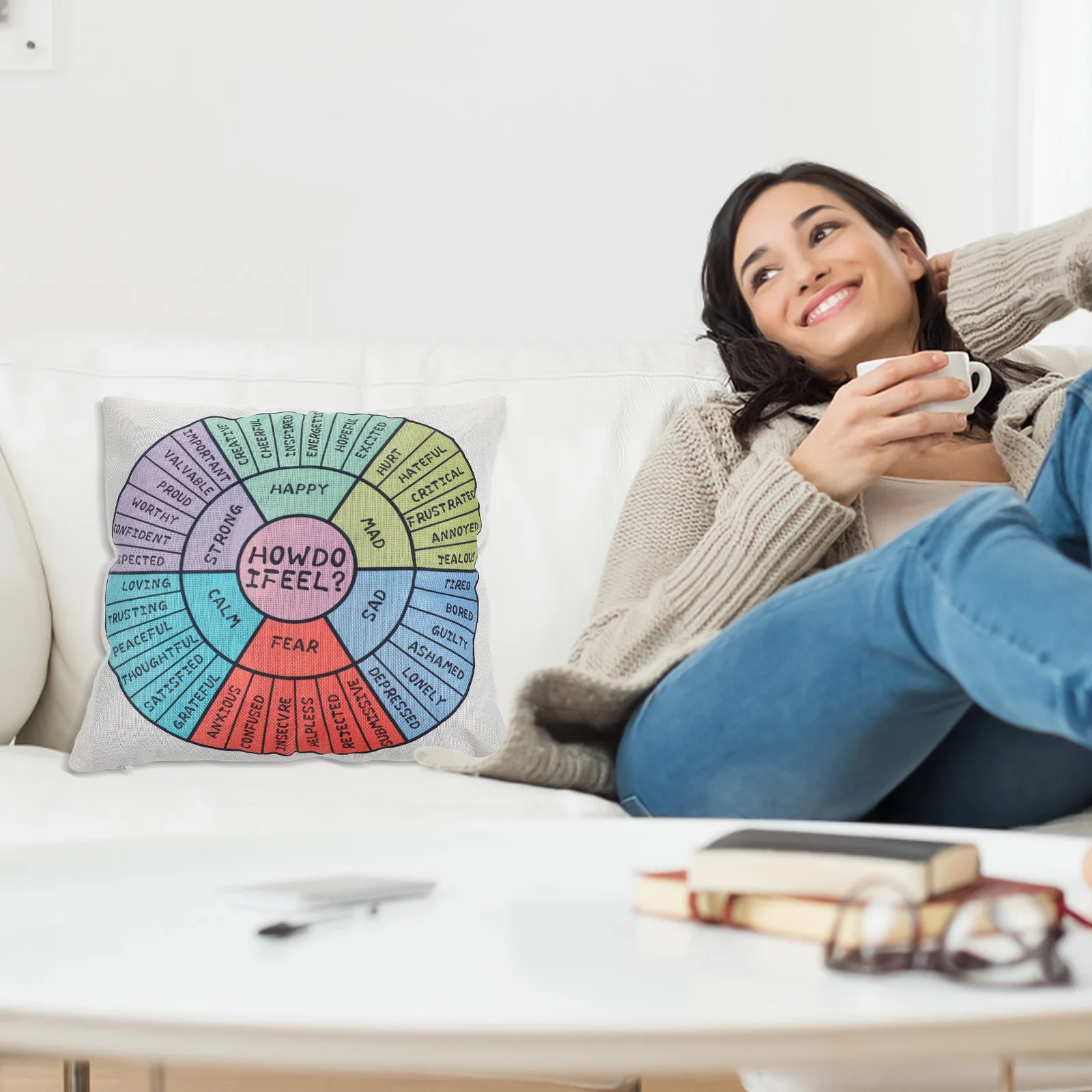 

1pc Mood Pillowcase Emotional Wheel Cover Multiple Colors Psychological Treatment Throw Cushion Covers