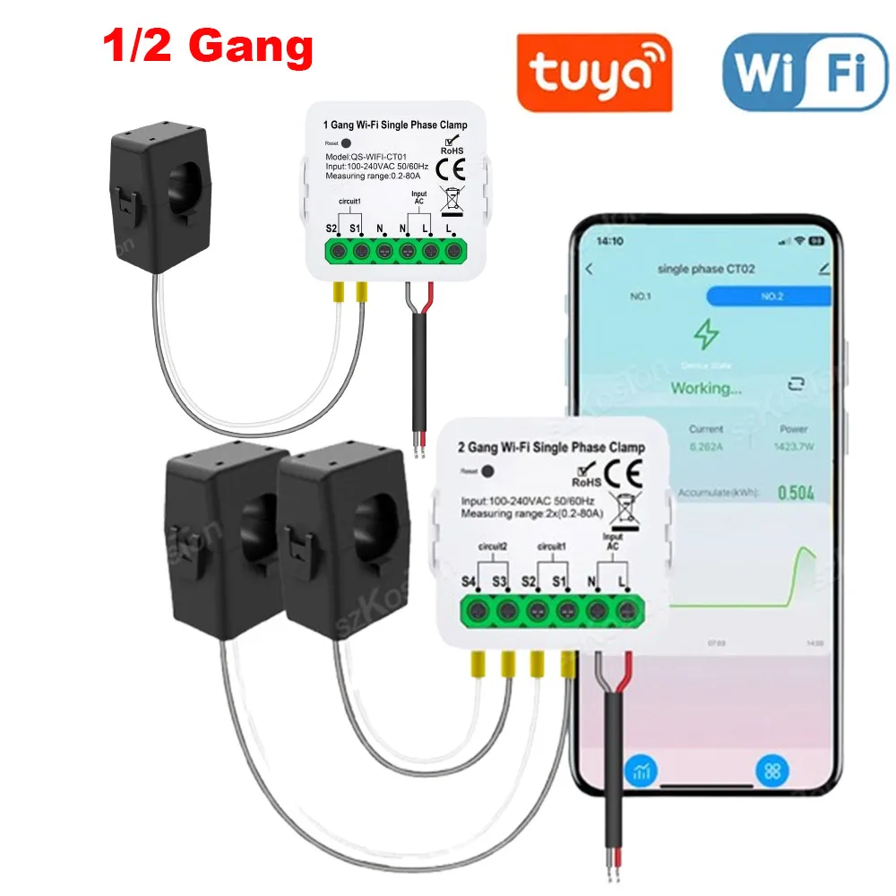 

Tuya WIFI Energy Meter Current Sensor Statistician for Electrical Lighting Solar KWH Monitor 100-240V