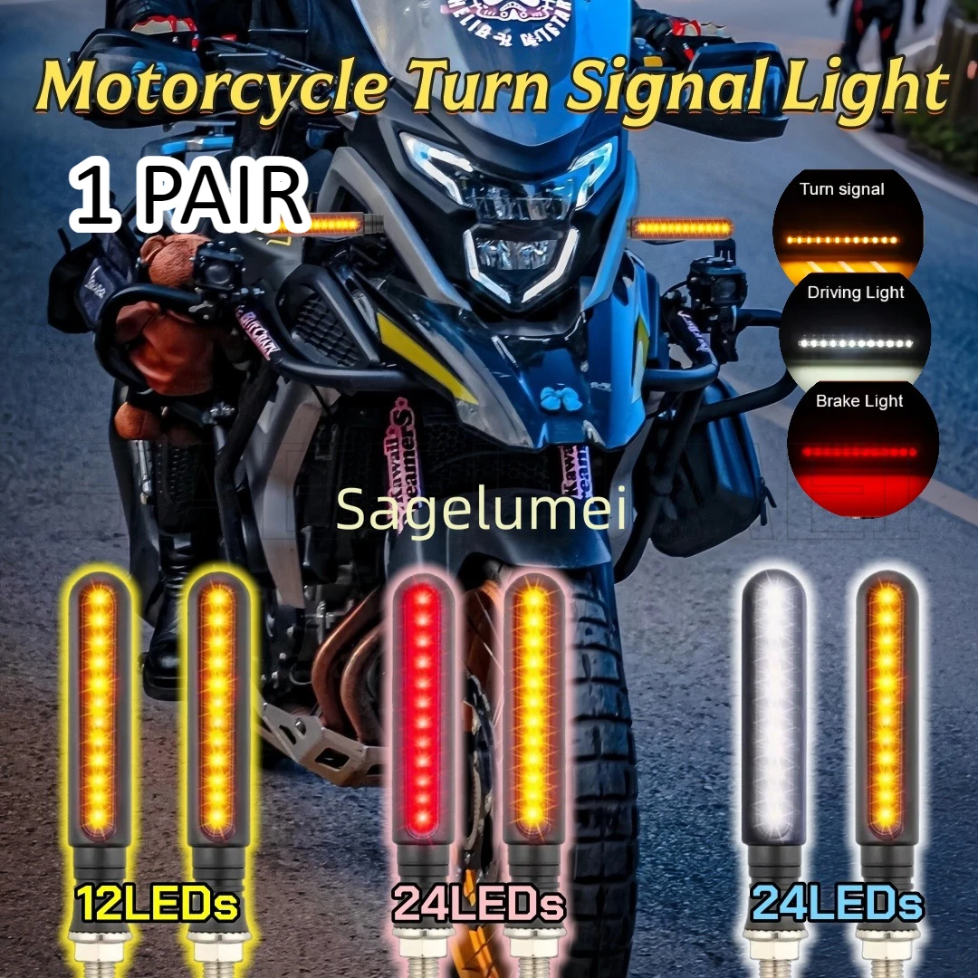10mm Motorcycle 12/24LED Turn Signal Light DRL Front Rear Light Flowing Indicators Lamp White Amber Red Tail Brake Stop Lamp 12V