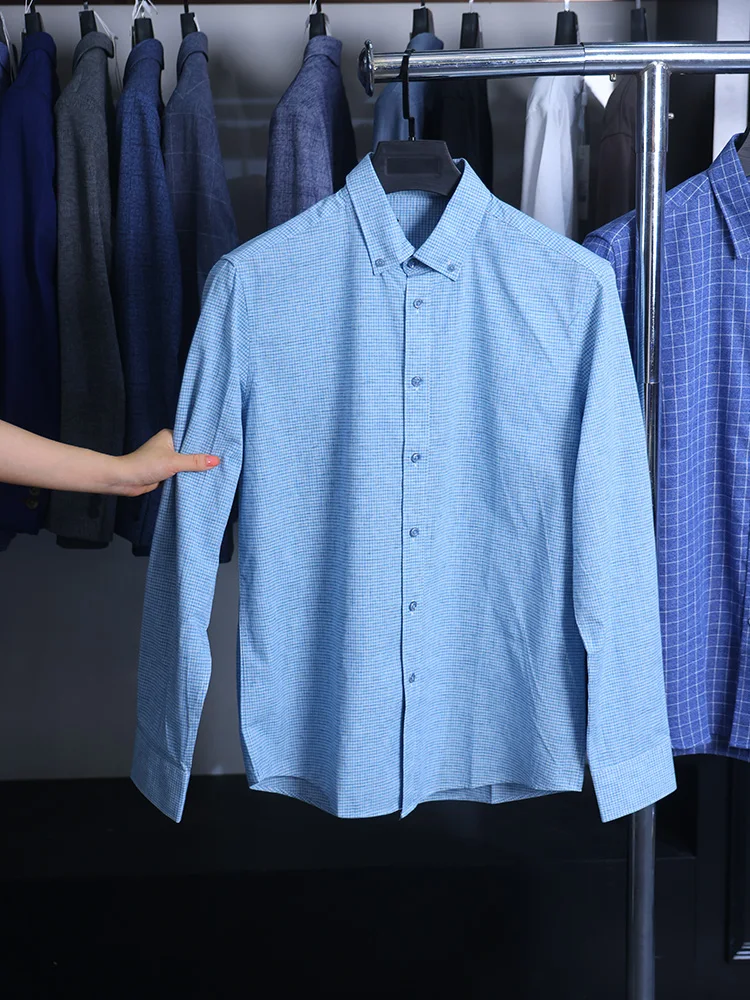 

Мужская комфортная рубашка Homesi из мягкого хлопка и льна в клетку с длинным рукавом, повседневная, весна-осень, приталенный крой, для делового стиля, для джентльменов