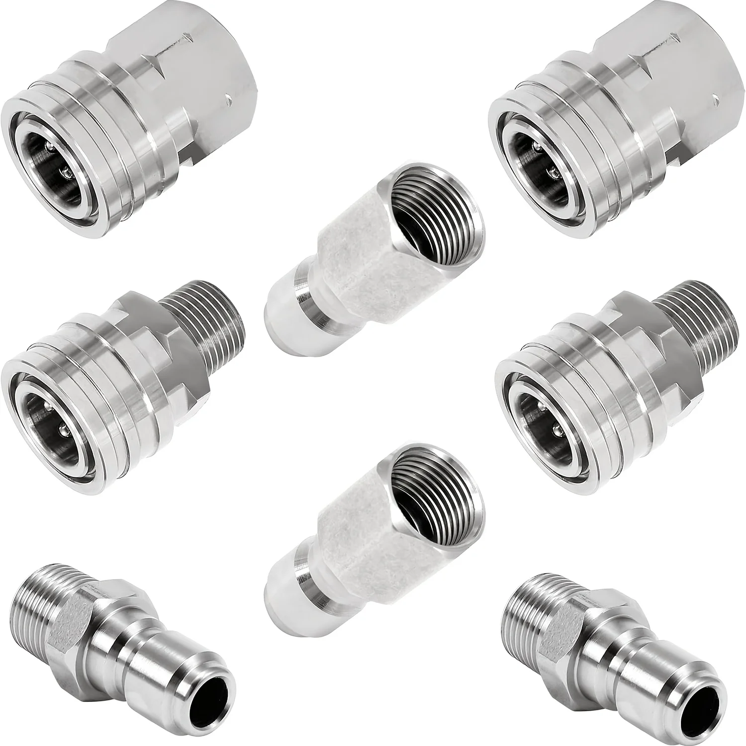 8Pcs Pressure Washer Quick Connect 3/8 Inch, Pressure Washer Fittings, Stainless Steel Adapter Set, Female and Male Thread