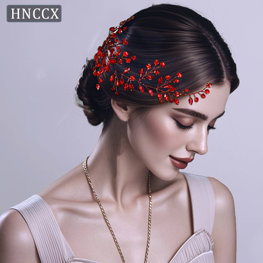 HNCCX - Tocado de cristal rojo para novia, accesorios para el cabello hechos a mano, elegante tocado de diamantes de imitación para dama de honor HP21