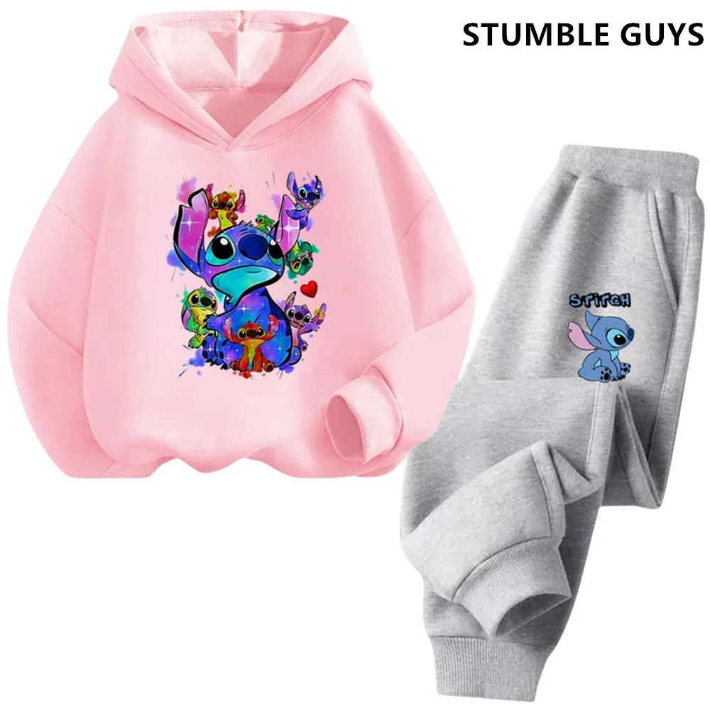 Kids Stitch Hoodies Spring Autumn Fashion Children Trucksuit Long Sleeves Hello Kitty Sweatshirts Boys Girls Stitch Tops