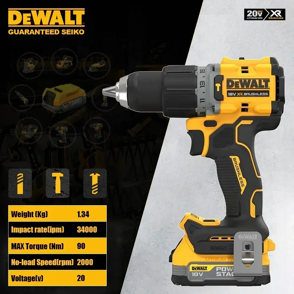 Dewalt Heavy Duty DCD805 Cordless Impact Drill Brushless 20v 2000rpm 90Nm 34000bpm 2 Speed Adjustable LED Universal 18v Battery