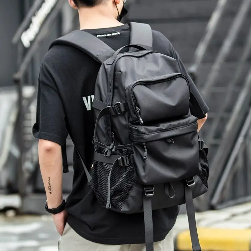 Men's Large Capacity Backpack Black Oxford Cloth Laptop Bag Unisex Youth Dual Shoulder Bag Male Female General Purpose