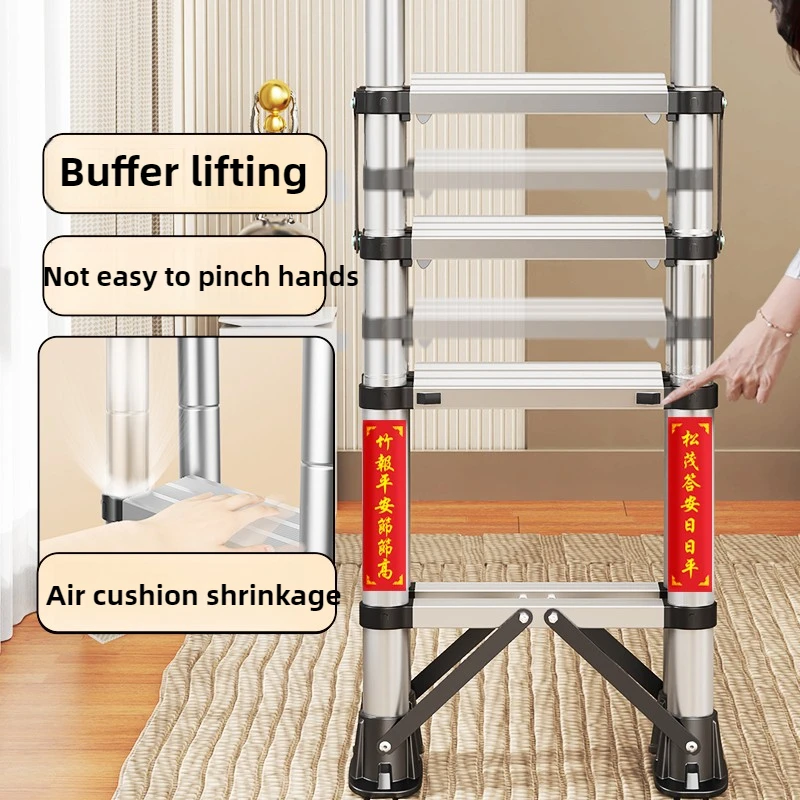 Household Folding Stainless Steel Telescopic Ladder Indoor Multi-function Ladder Rack Aluminum Alloy Elevator Engineering Stairs