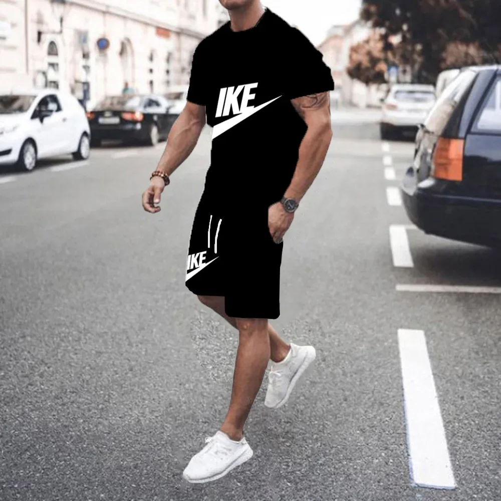 2024 Y2K Summer Street Men\'s Daily Casual Fashion Loose Comfortable Short Sleeve Outdoor Trend Shorts NIKE Fashion Stripe Print