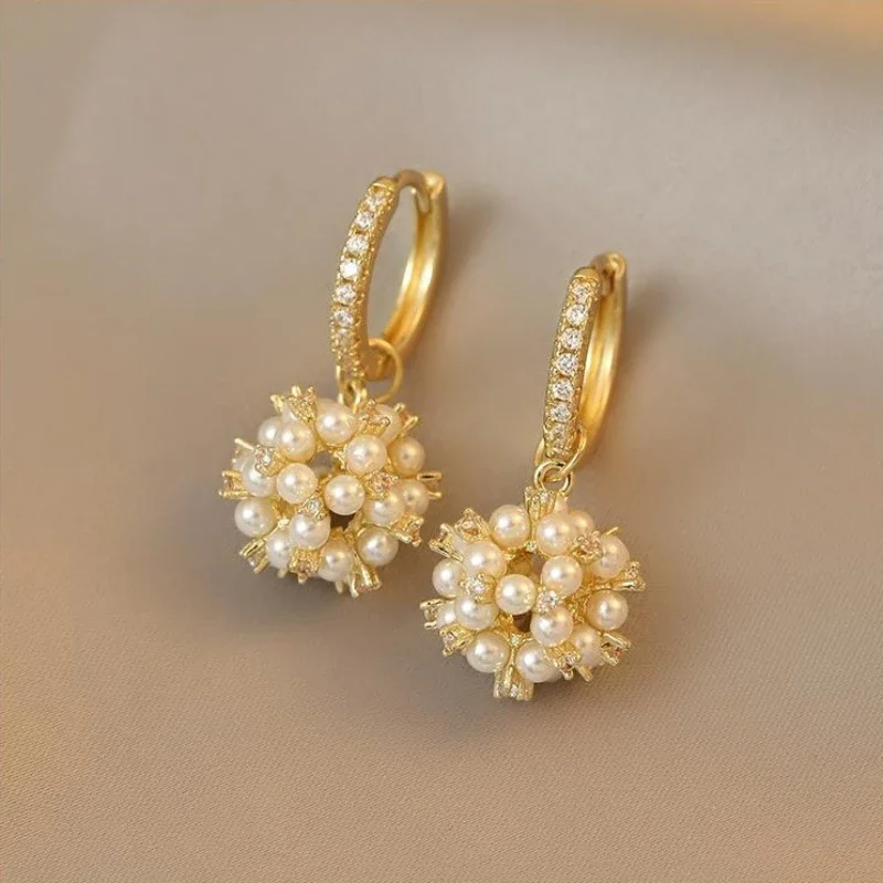 Inci Topu Kristal Kolye Küpe Yeni Kore Moda Mizaç Altın Renk Lüks Takı Bayan Tatil Hediye Aksesuarları