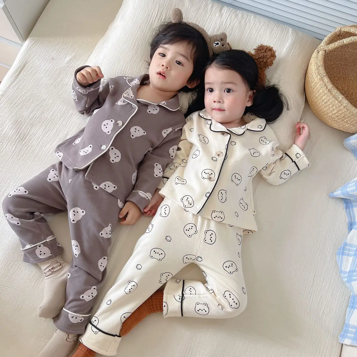 Autumn Winter Baby Cotton Homewear Suit Boy Girl Children Cartoon Print Tops + Pants Pajamas 2pcs Baby Kids Loose Pyjamas Set